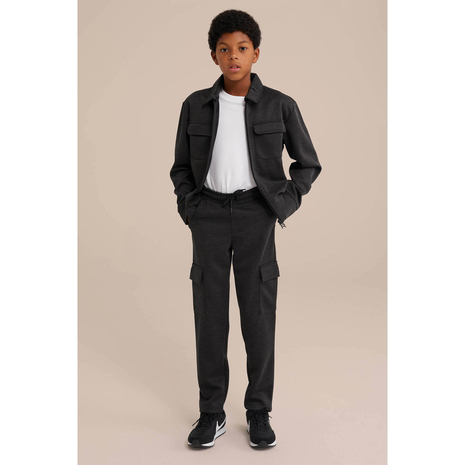 WE Fashion Blue Ridge gemêleerde shacket tussenjas black melange