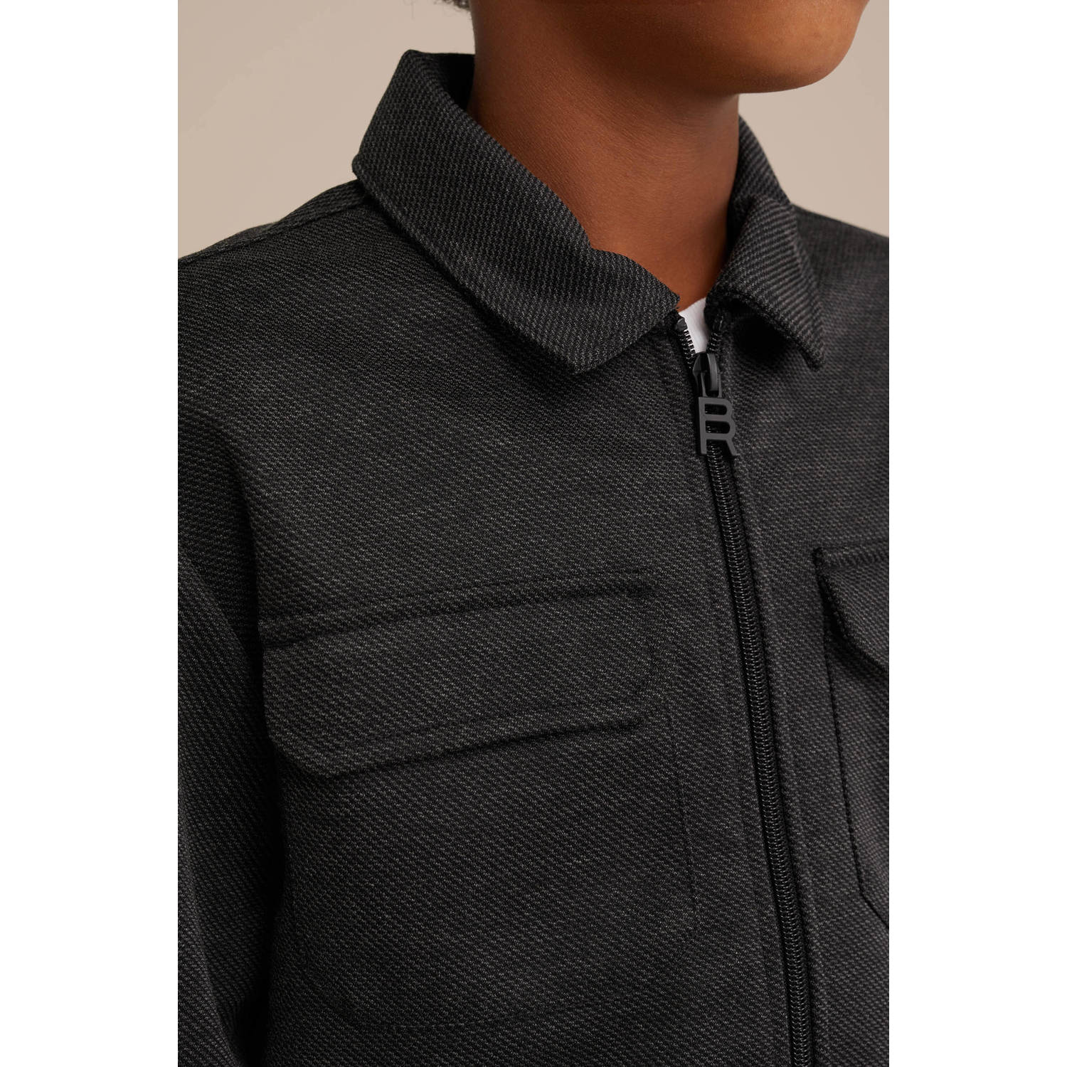 WE Fashion Blue Ridge gemêleerde shacket tussenjas black melange
