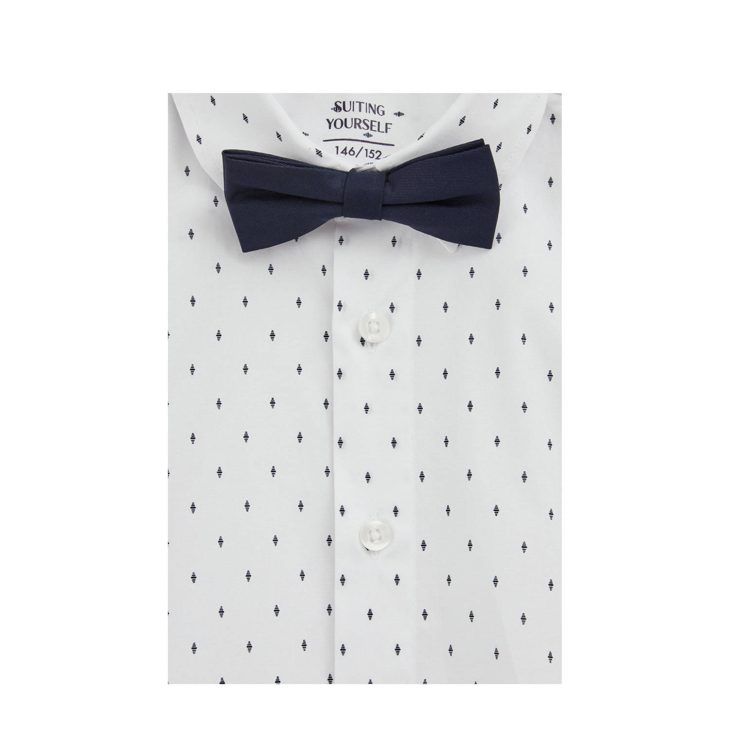 WE Fashion overhemd met strik wit donkerblauw