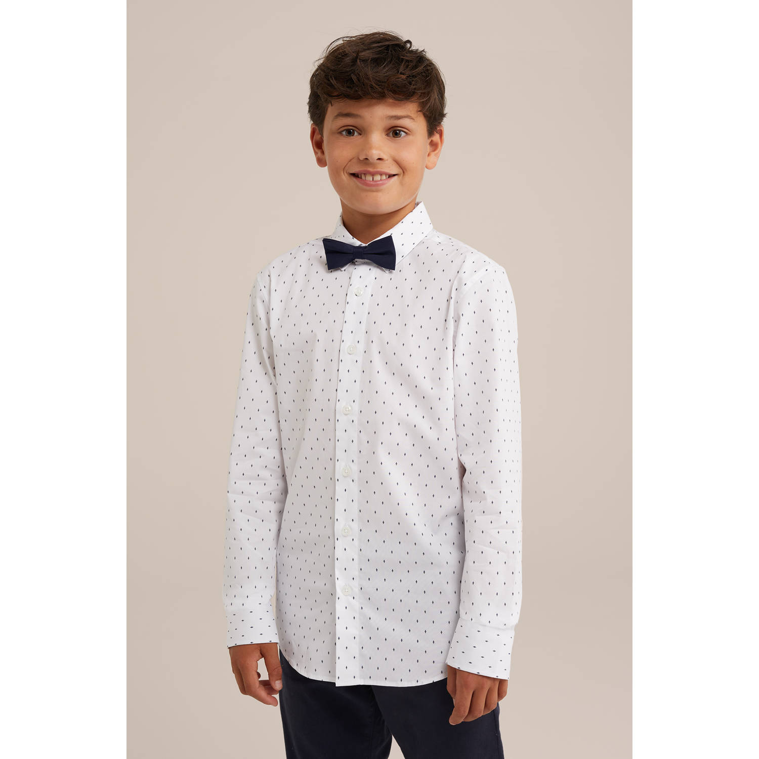 WE Fashion overhemd met strik wit donkerblauw