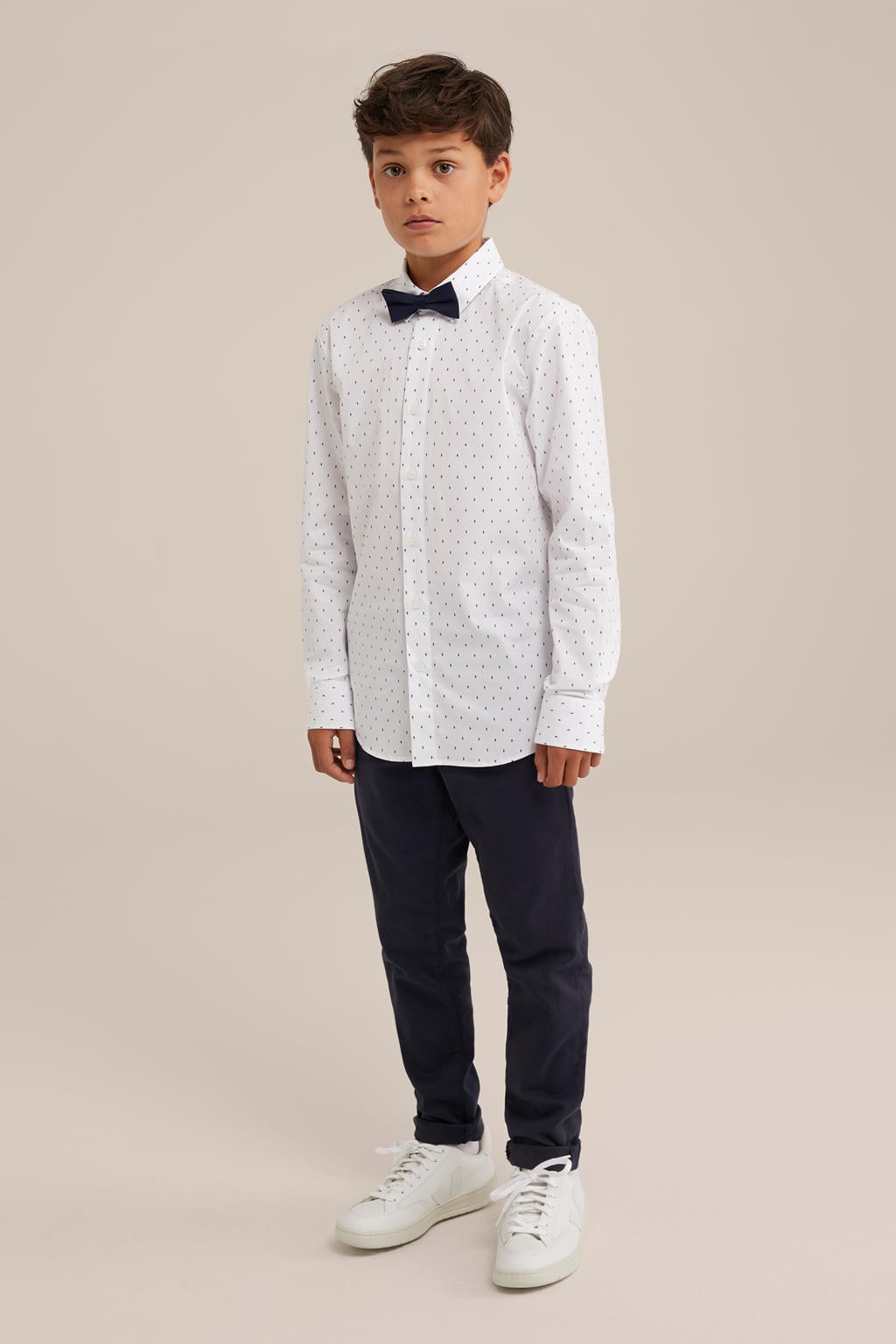 Witte jongens WE Fashion overhemd van katoen met lange mouwen, klassieke kraag en knoopsluiting