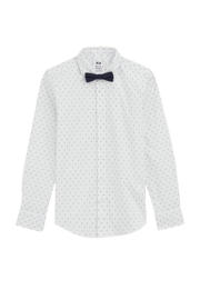 thumbnail: Wit en donkerblauwe jongens WE Fashion overhemd van katoen met lange mouwen, klassieke kraag en knoopsluiting