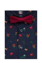 thumbnail: WE Fashion overhemd met vlinderstrik - donkerblauw/donkerrood/multicolor