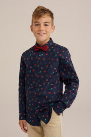 thumbnail: WE Fashion overhemd met vlinderstrik - donkerblauw/donkerrood/multicolor