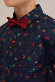 thumbnail: WE Fashion overhemd met vlinderstrik - donkerblauw/donkerrood/multicolor
