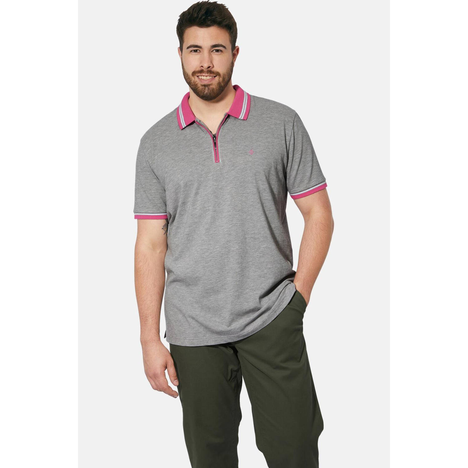 Charles Colby regular fit polo EARL PAT Plus Size grijs