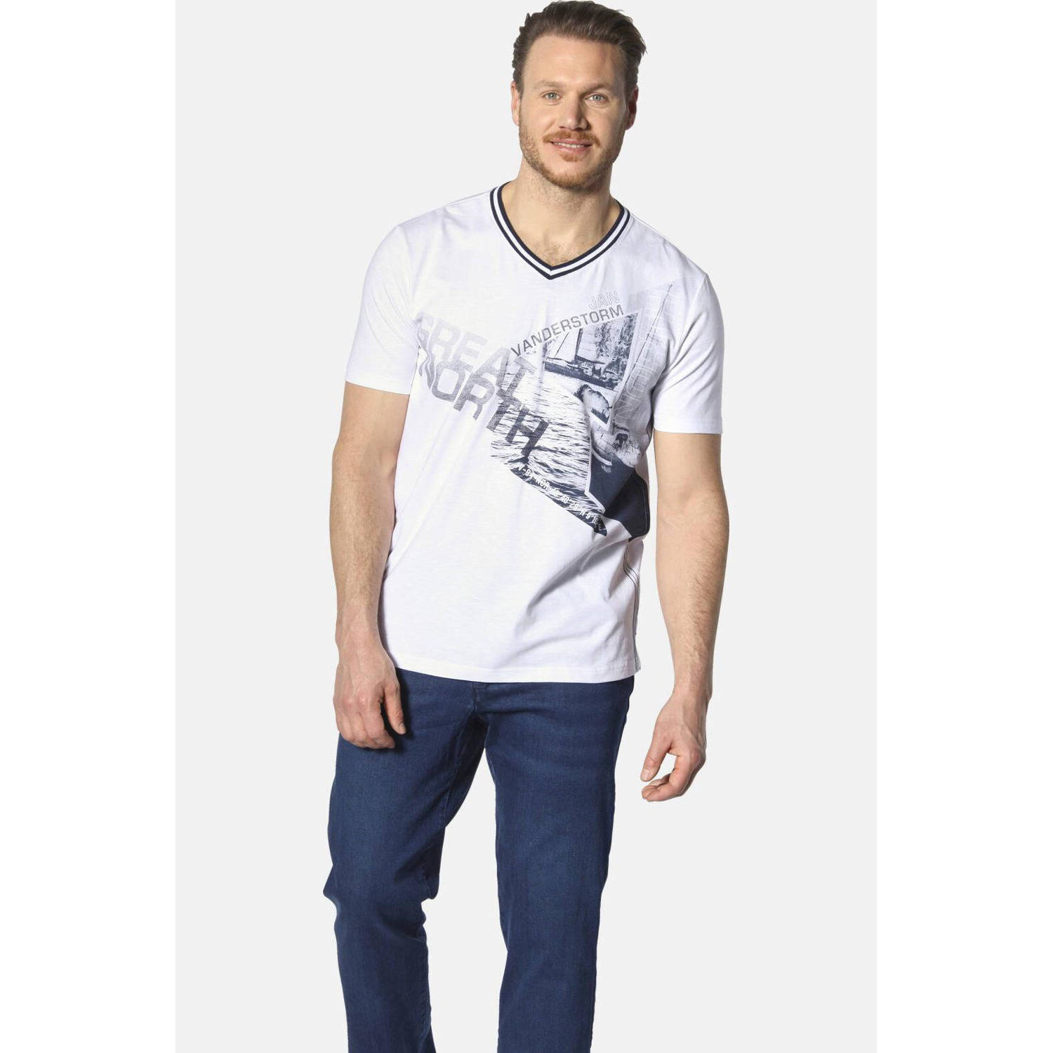 Jan Vanderstorm T-shirt BRYNO Plus Size met printopdruk wit