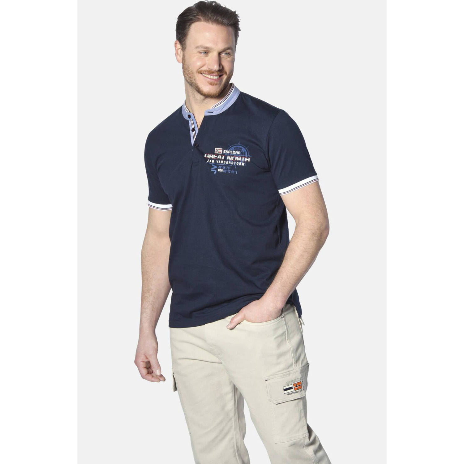 Jan Vanderstorm T-shirt EDFINN Plus Size met printopdruk donkerblauw