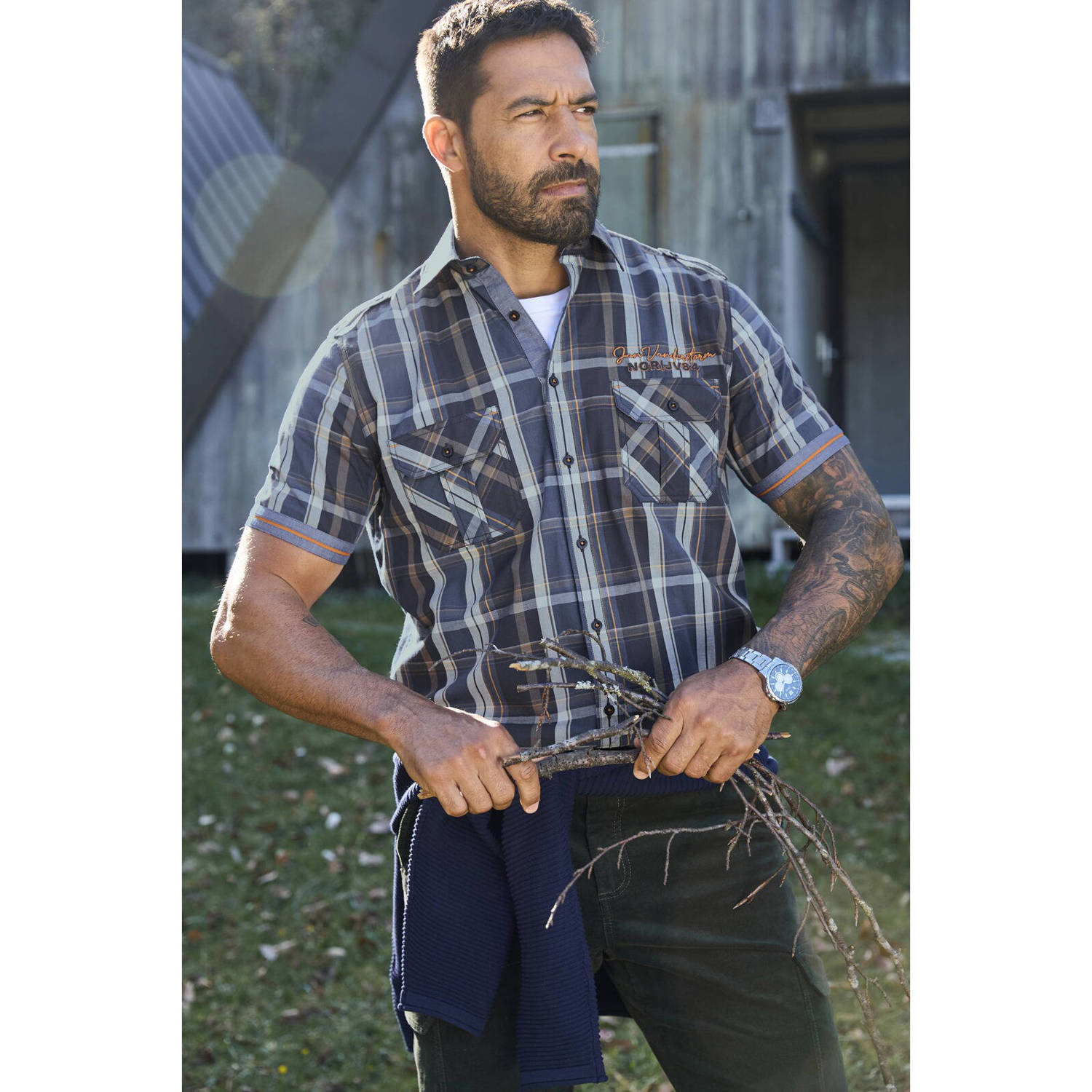 Jan Vanderstorm casual overhemd donkerblauw