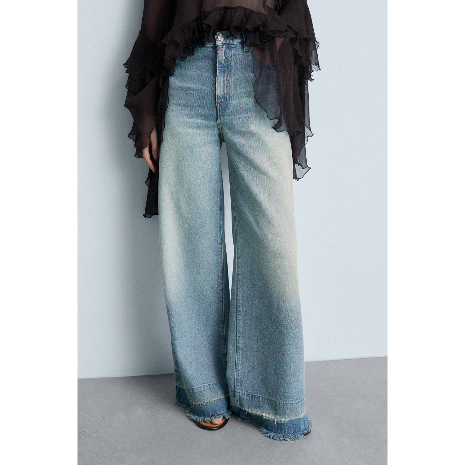 Mango high waist wide leg jeans light blue denim
