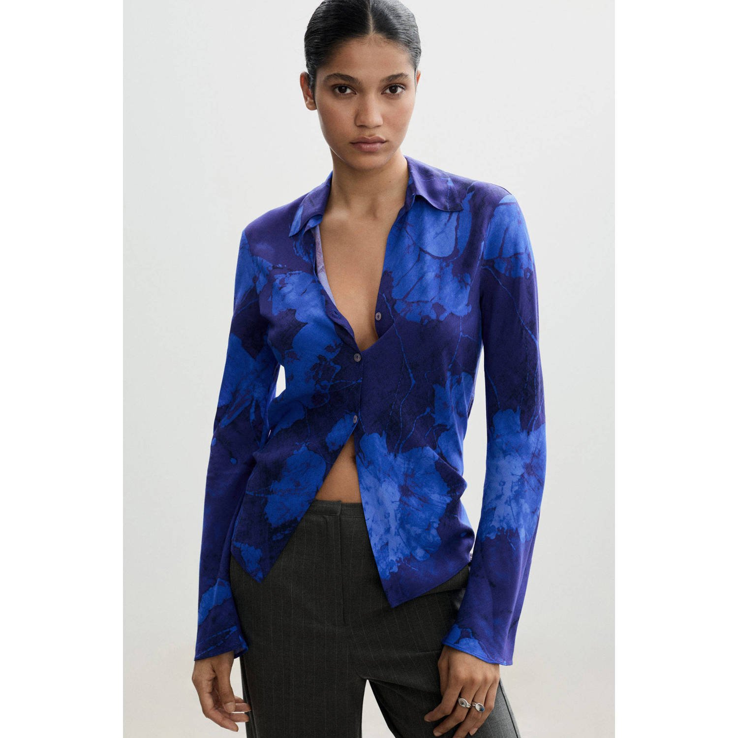 Mango blouse met all over print donkerblauw blauw