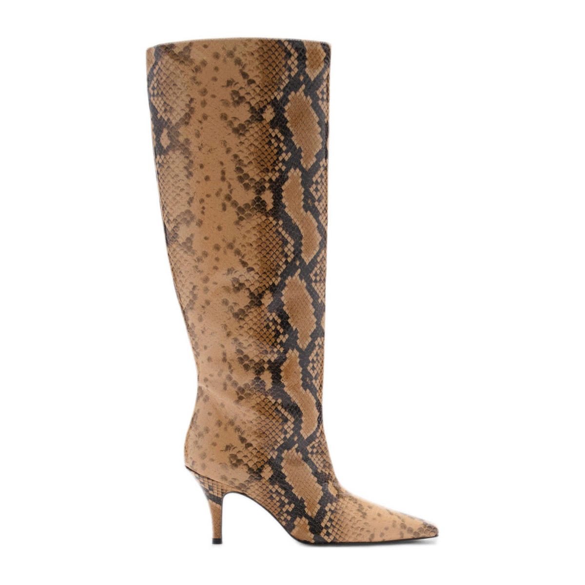 Mango leren hoge laarzen met slangenprint camel | wehkamp