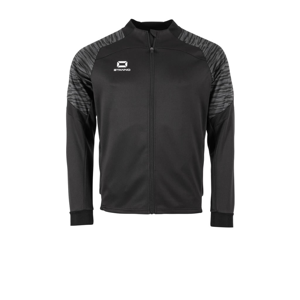 Zwarte heren Stanno Senior sportjack van polyester met lange mouwen, opstaande kraag en ritssluiting