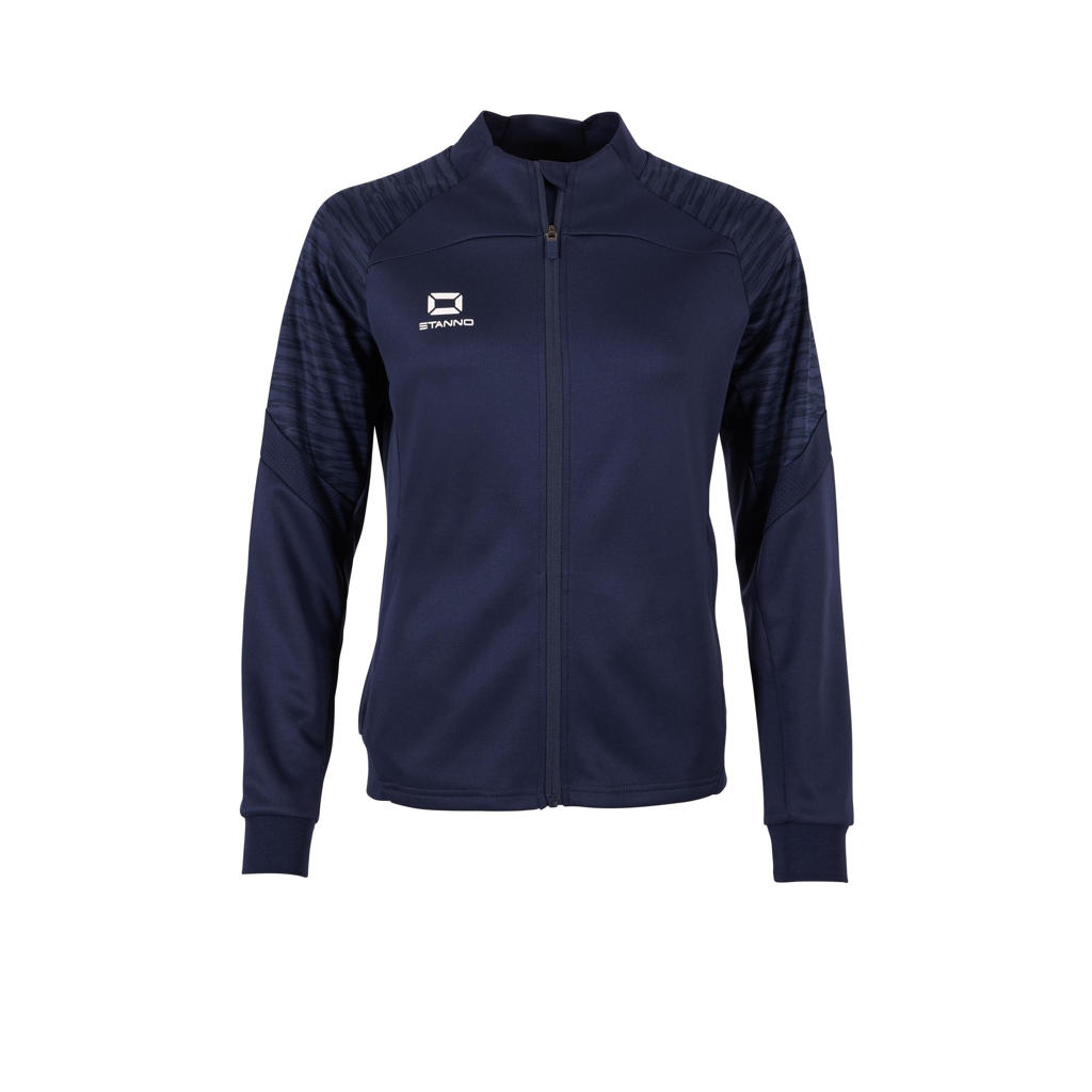 Donkerblauwe dames Stanno sportvest Bolt van polyester met lange mouwen, opstaande kraag en ritssluiting