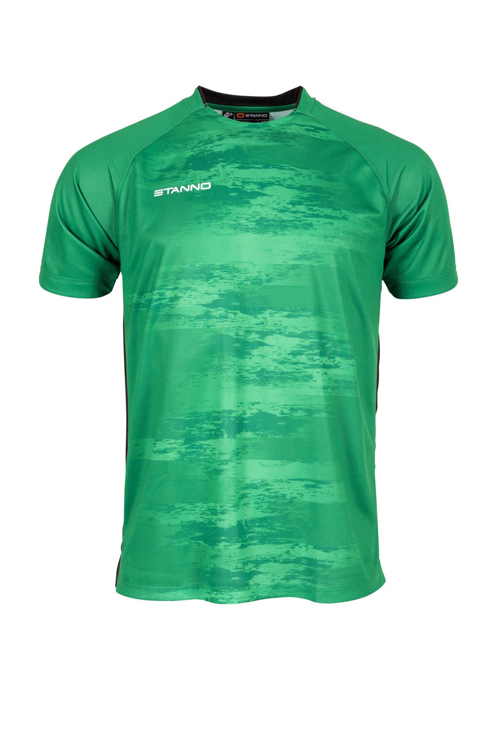 Groene heren Stanno senior voetbalshirt Holi van polyester met logo dessin, korte mouwen en ronde hals