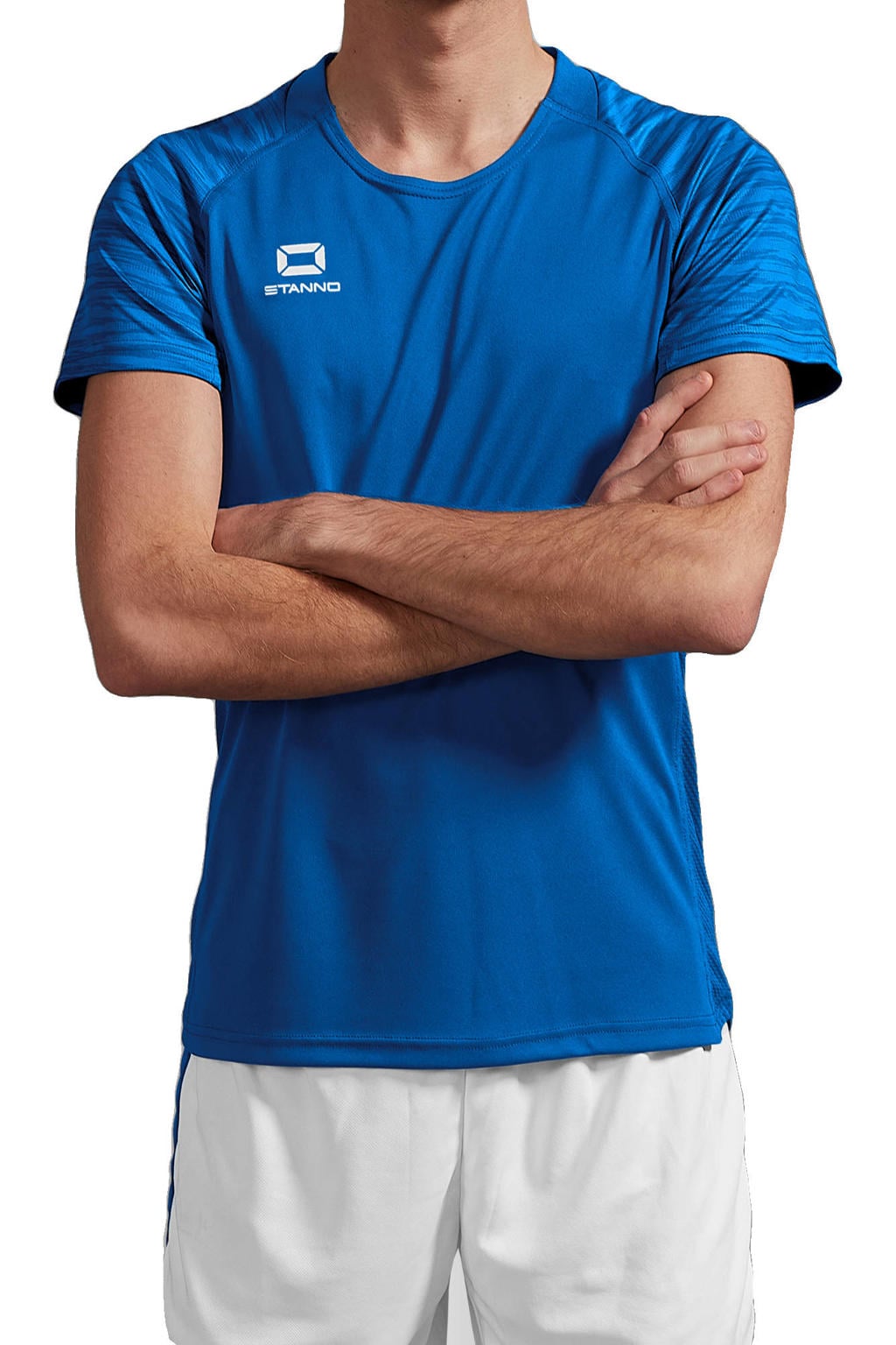 Blauwe jongens en meisjes Stanno Junior voetbalshirt Bolt van polyester met korte mouwen en ronde hals