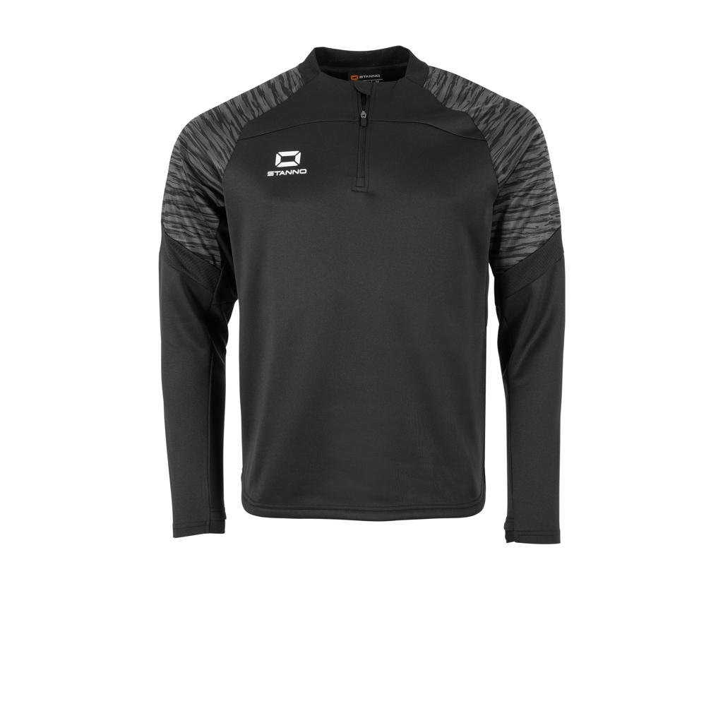 Zwarte heren Stanno Senior voetbalsweater Bolt van polyester met lange mouwen, ronde hals en halve rits