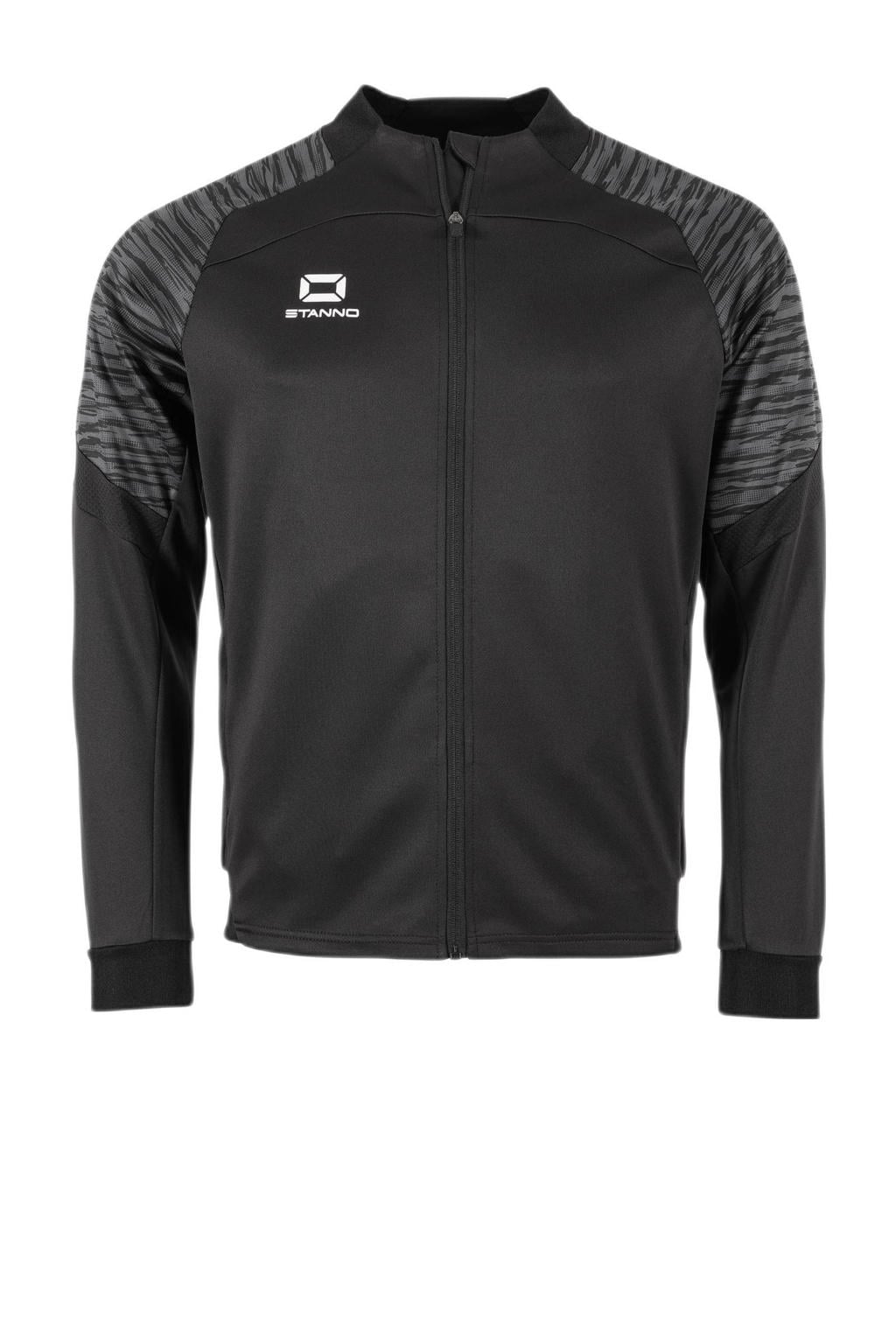 Zwarte jongens en meisjes Stanno Junior sportvest Bolt van polyester met lange mouwen, opstaande kraag en ritssluiting