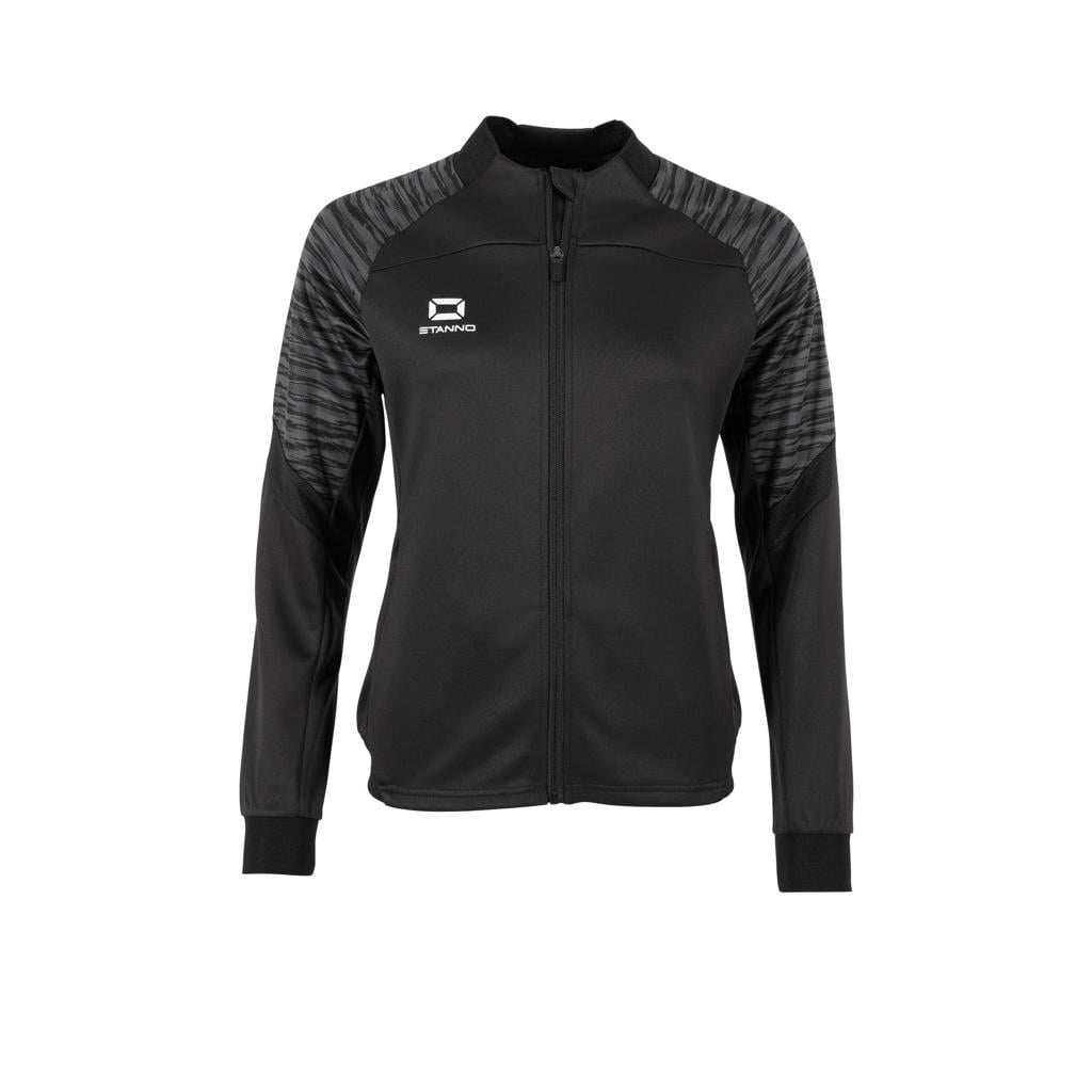Zwarte dames Stanno sportvest Bolt van polyester met lange mouwen, opstaande kraag en ritssluiting