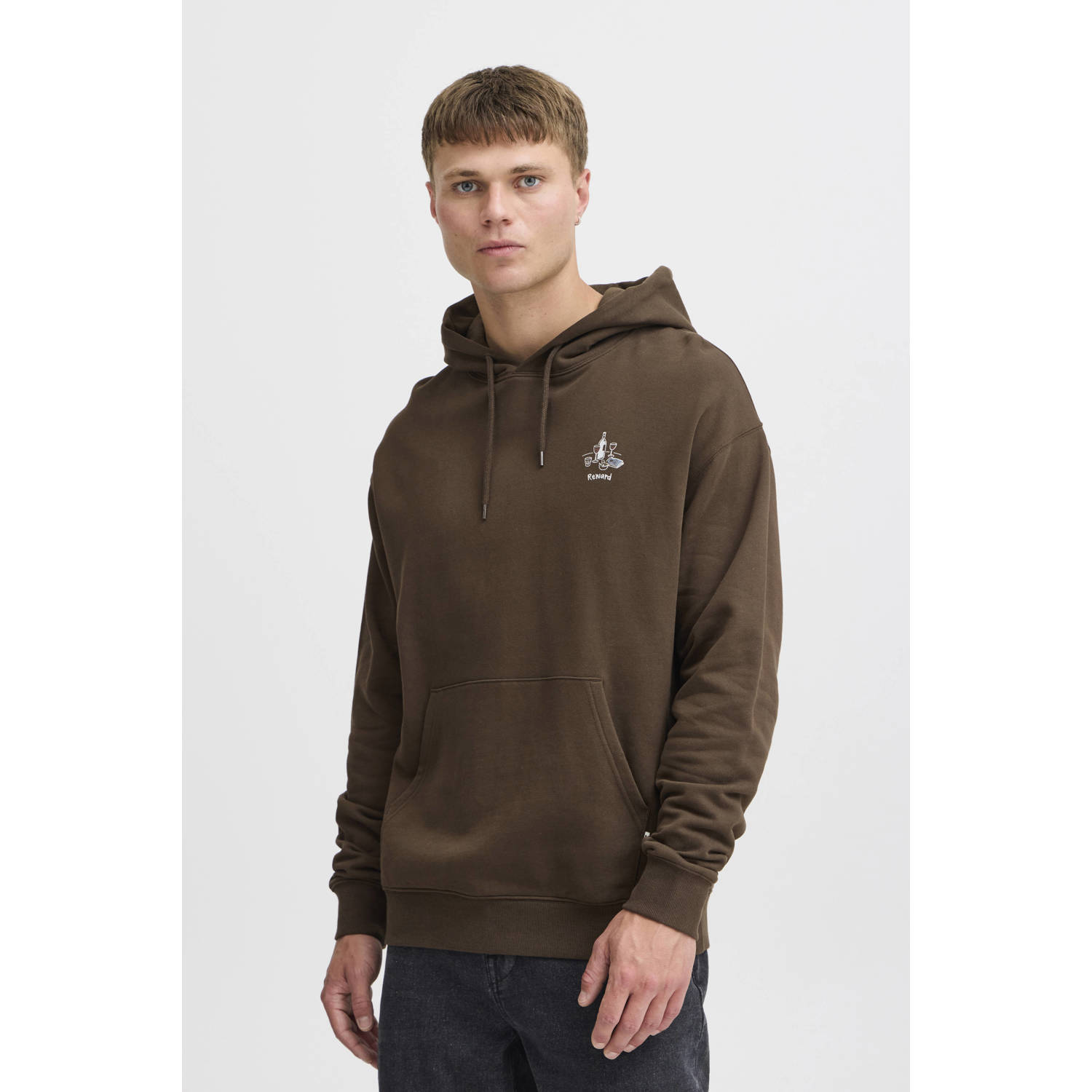Solid hoodie SDMullet met backprint bruin