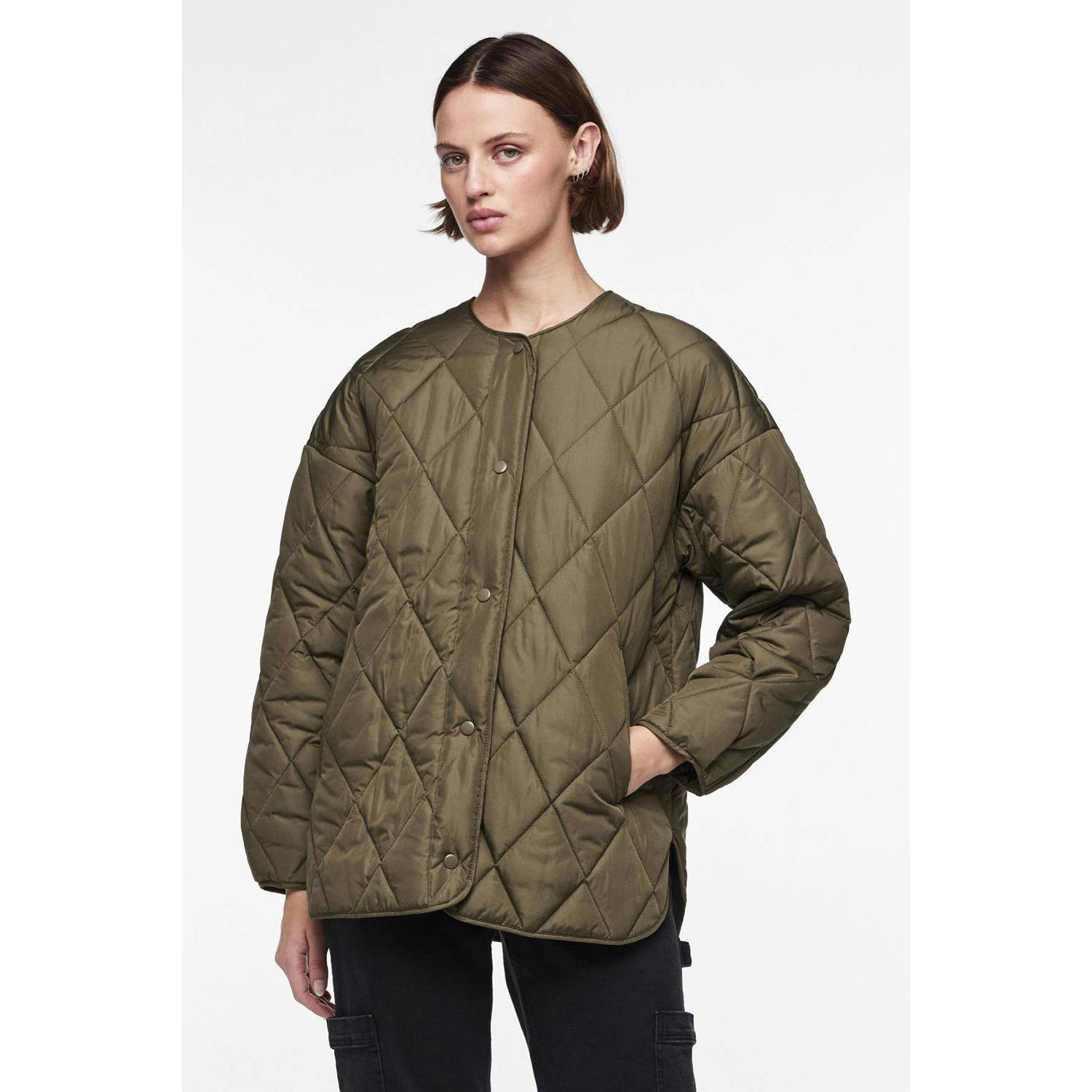 PIECES quilted gewatteerde tussenjas groen PCSTELLA