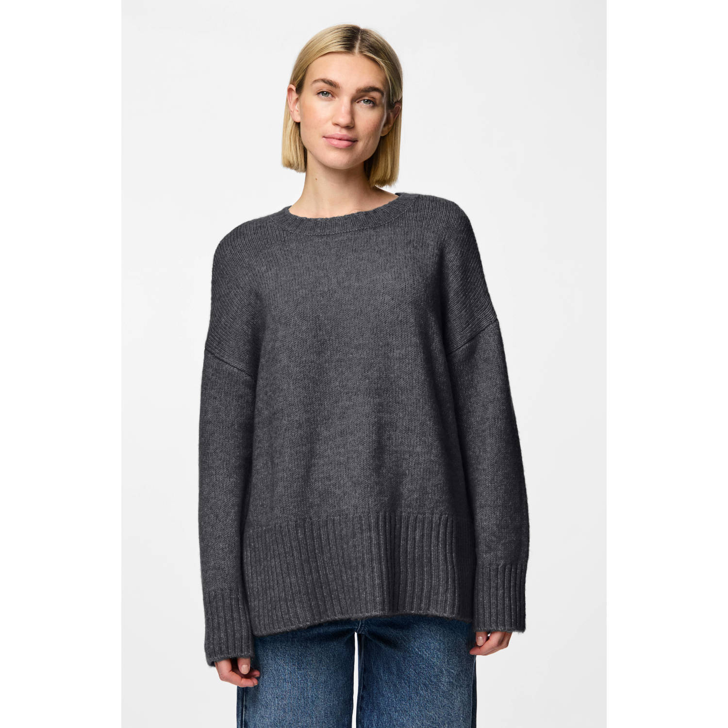 PIECES sweater PCNANCY van polyester antraciet