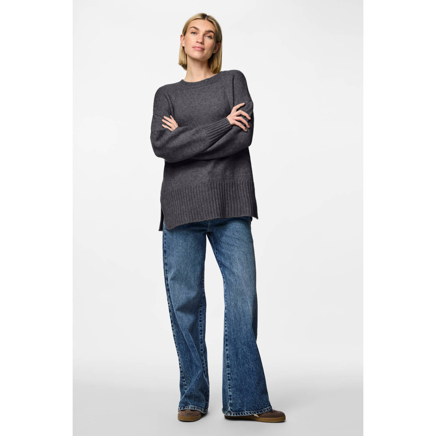 PIECES sweater PCNANCY van polyester antraciet