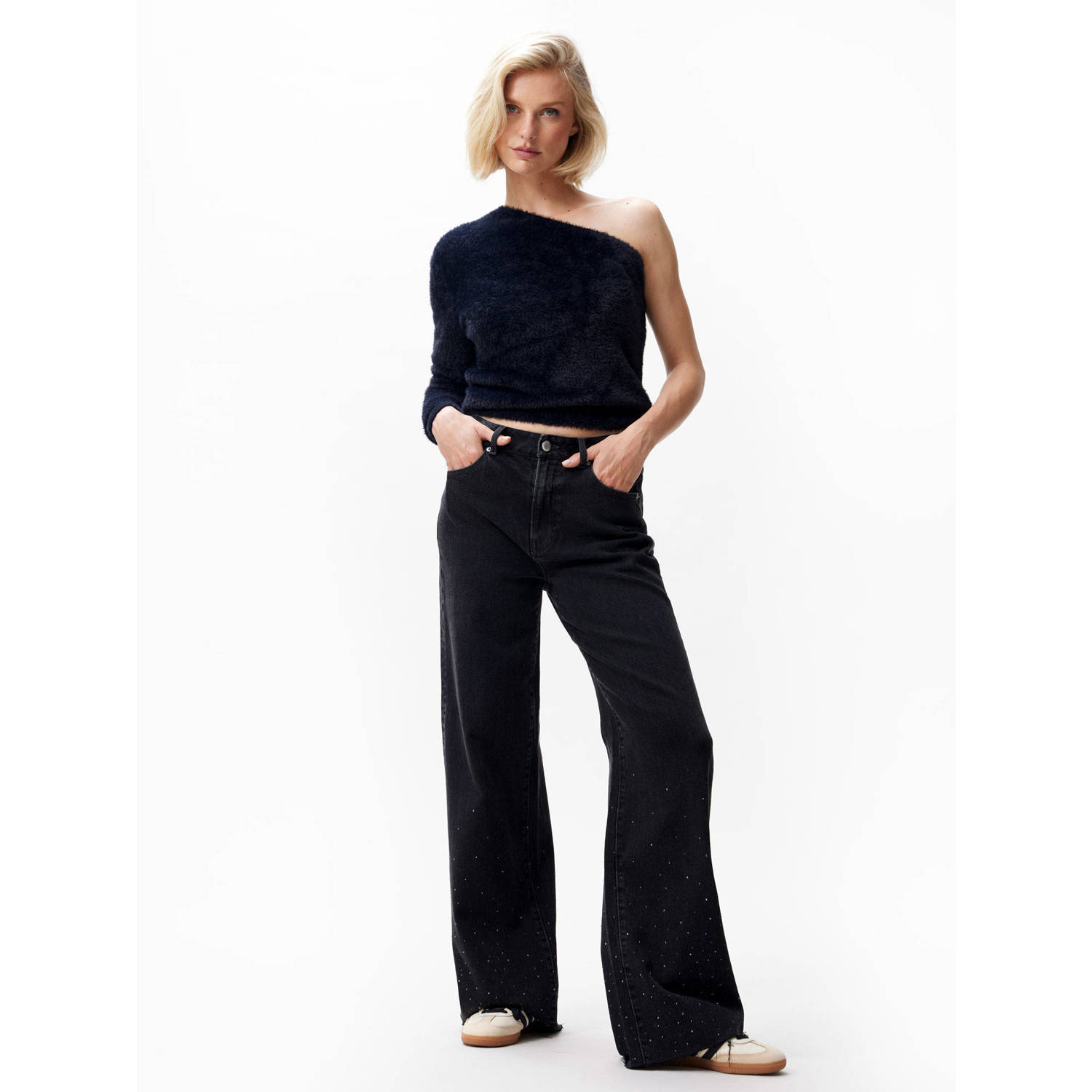 CATWALK JUNKIE Dames Jeans Loose Fit Jeans With Metallic Strass Zwart