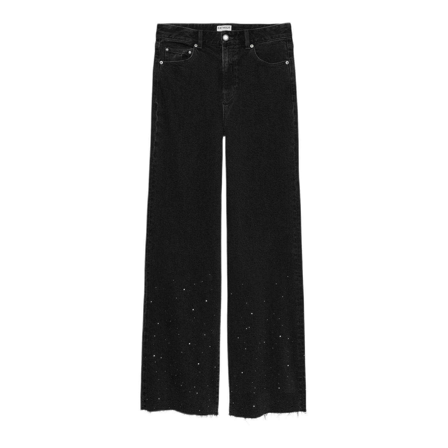 CATWALK JUNKIE Dames Jeans Loose Fit Jeans With Metallic Strass Zwart