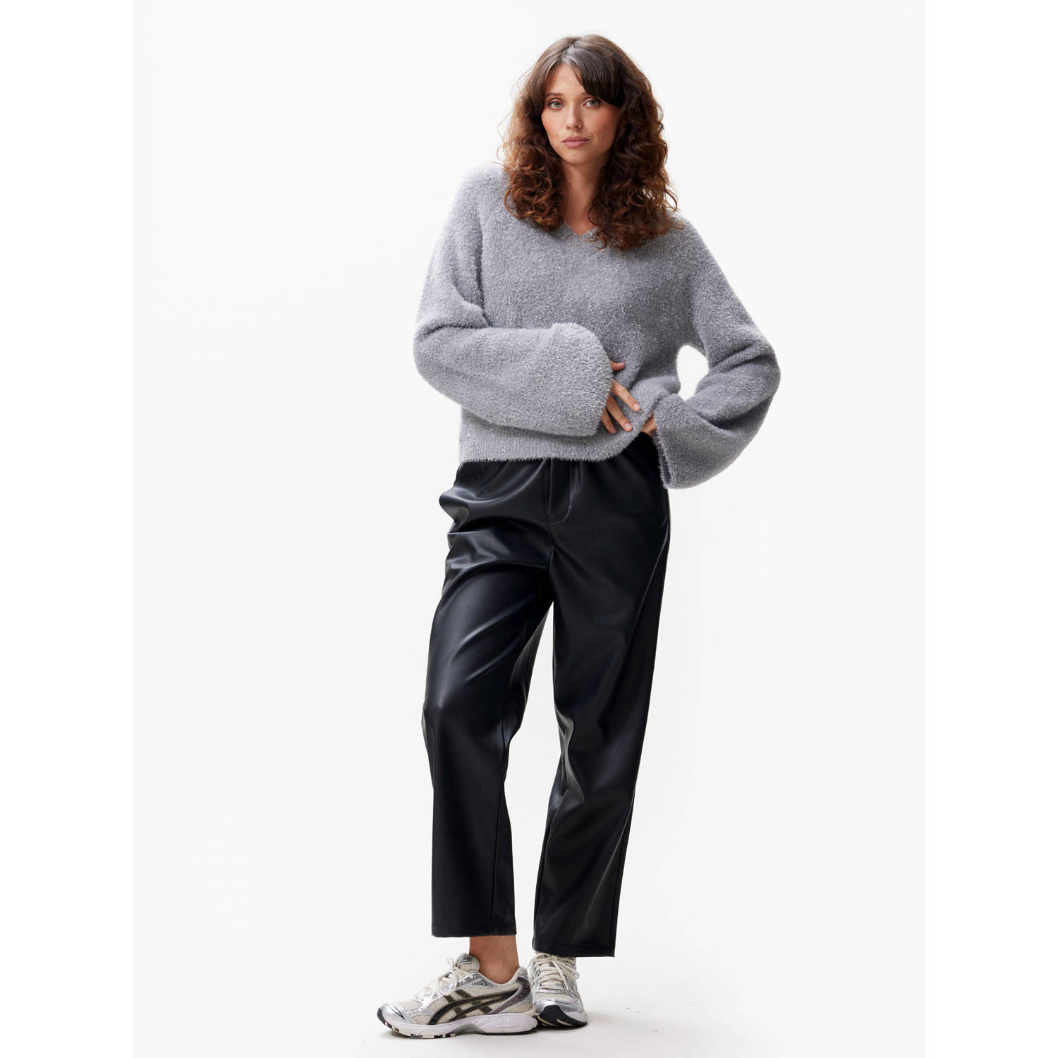 Catwalk Junkie wollen gebreide trui grijs met lurex