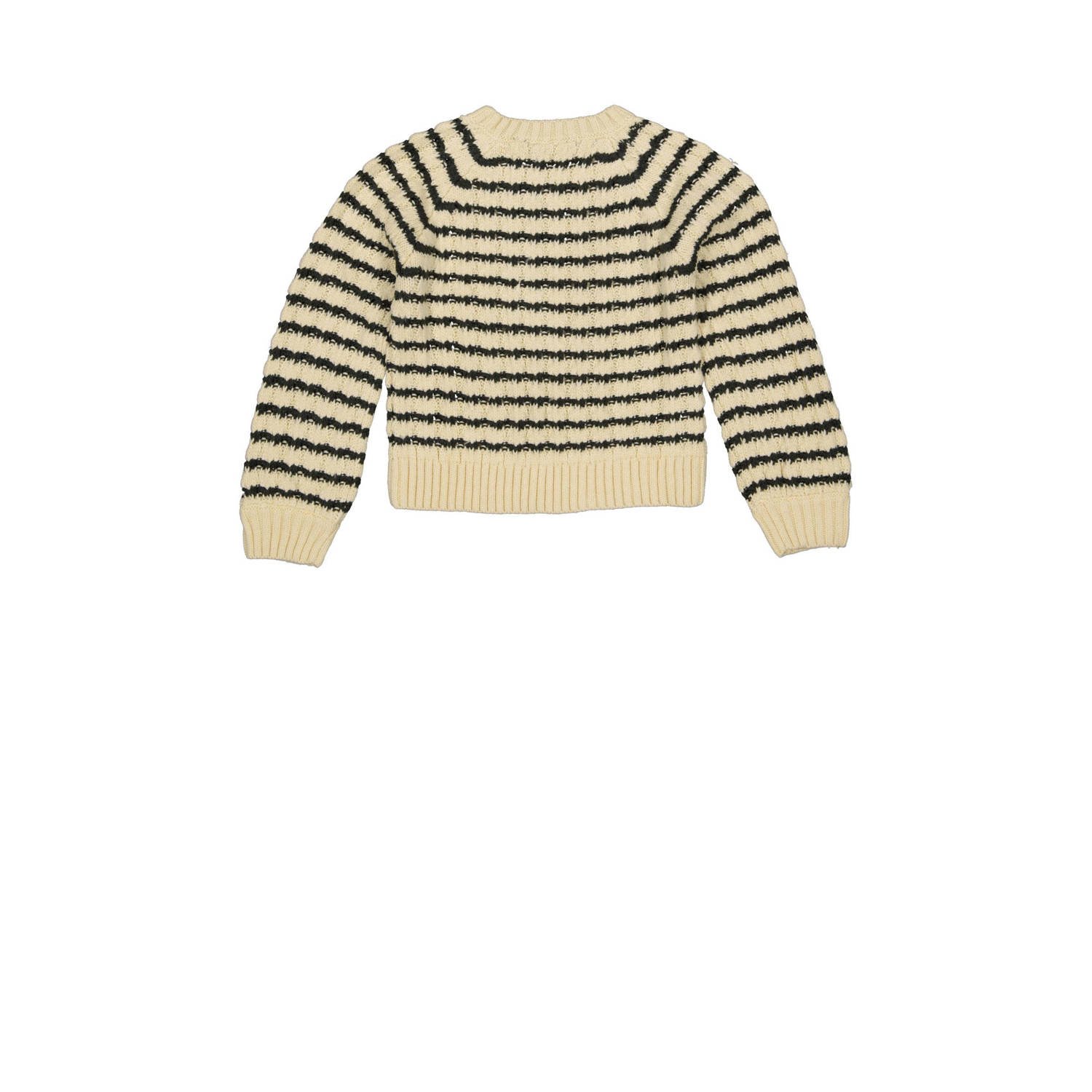 LEVV gestreepte grofgebreide sweater NEBBE ecru zwart