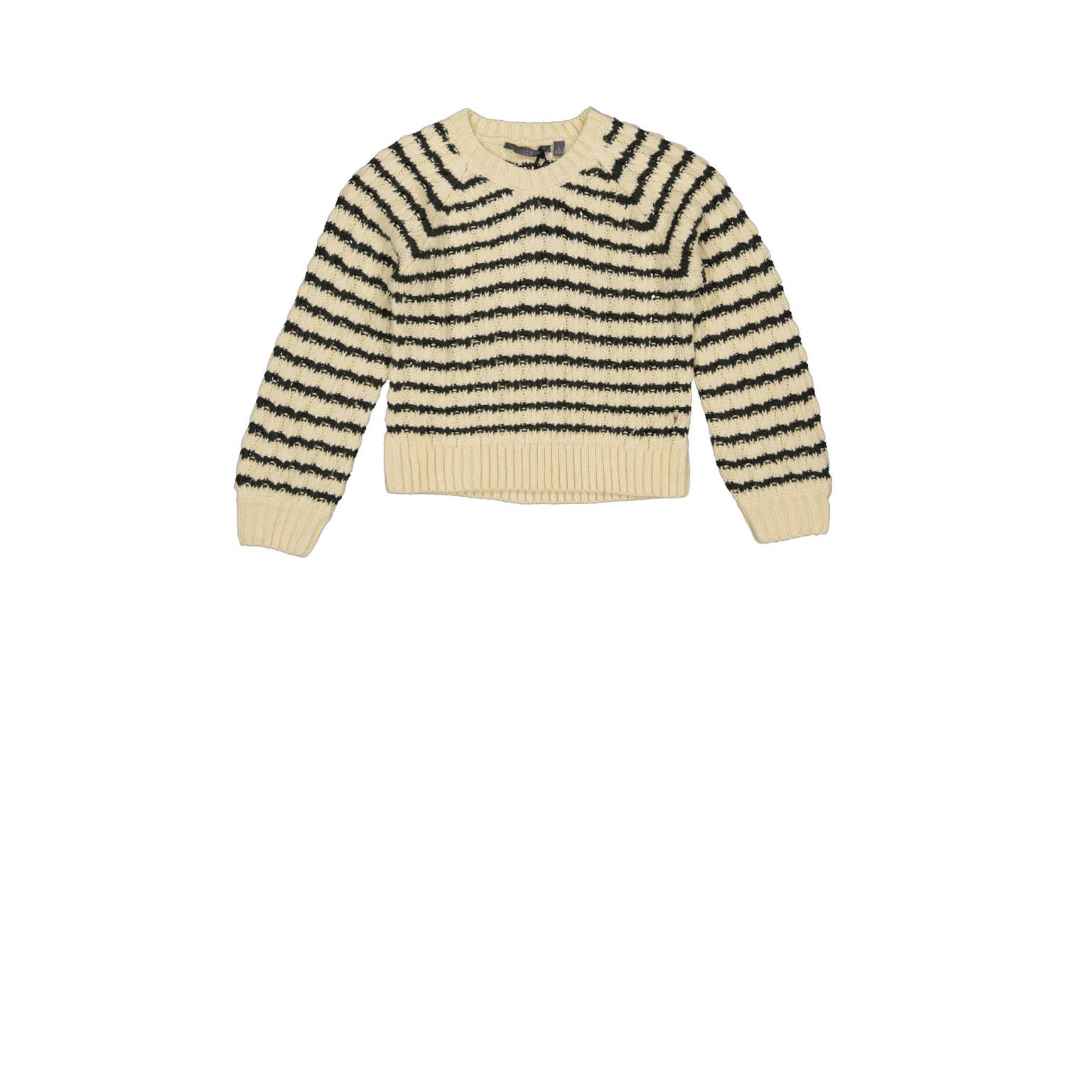 LEVV gestreepte grofgebreide sweater NEBBE ecru zwart