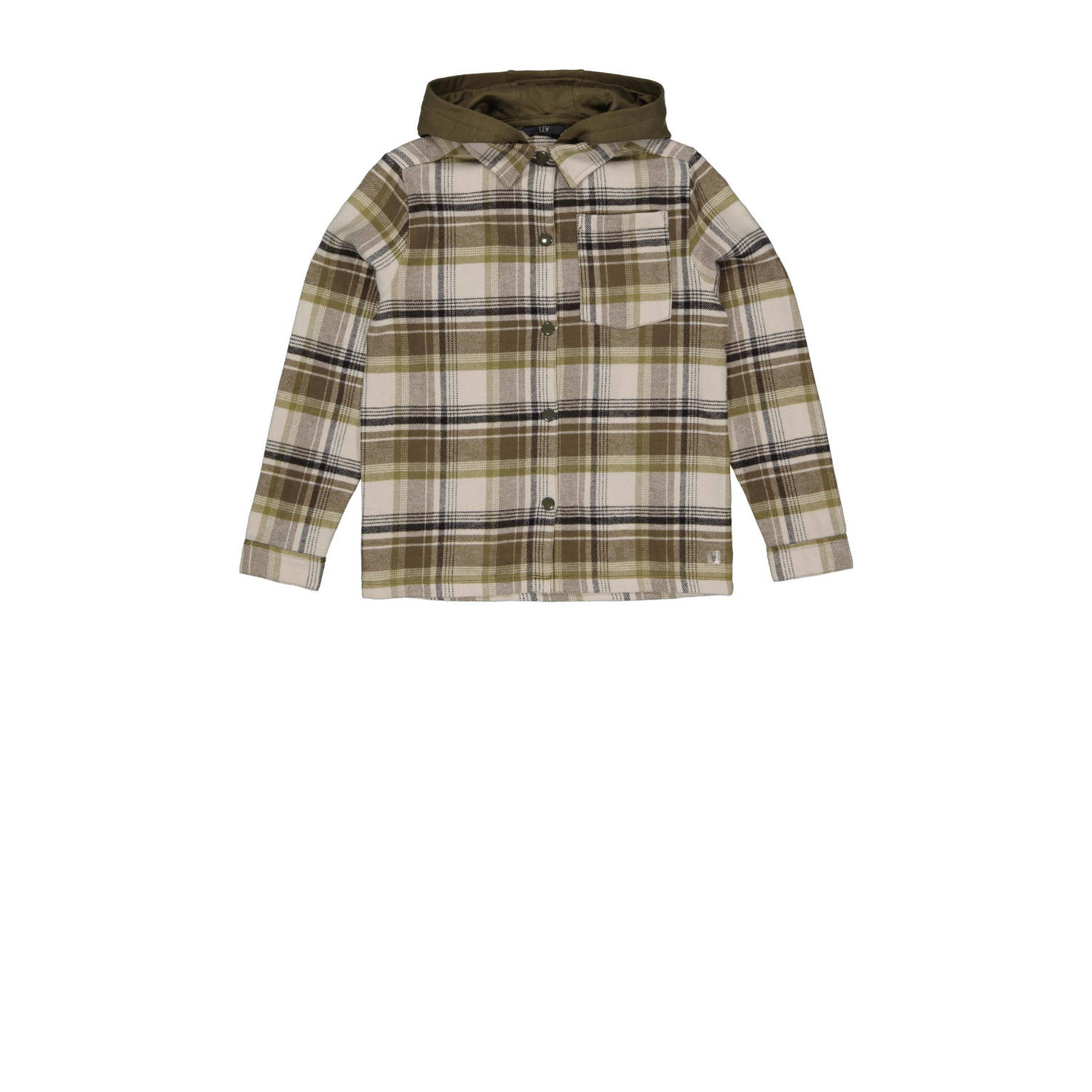 LEVV overhemd NIGEL met all over print beige olijfgroen zwart Bruin Jongens Katoen Capuchon 122