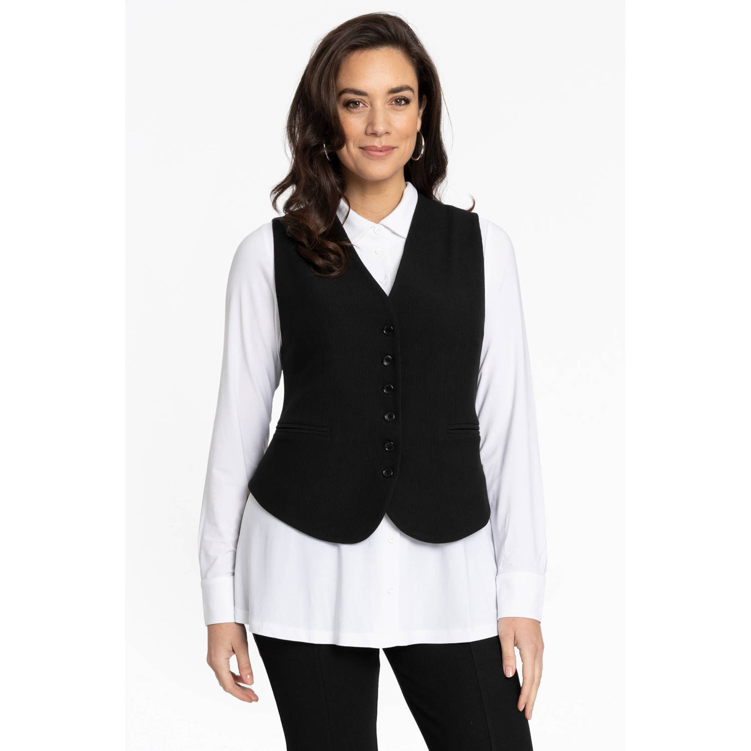 YOEK gestreept gilet zwart