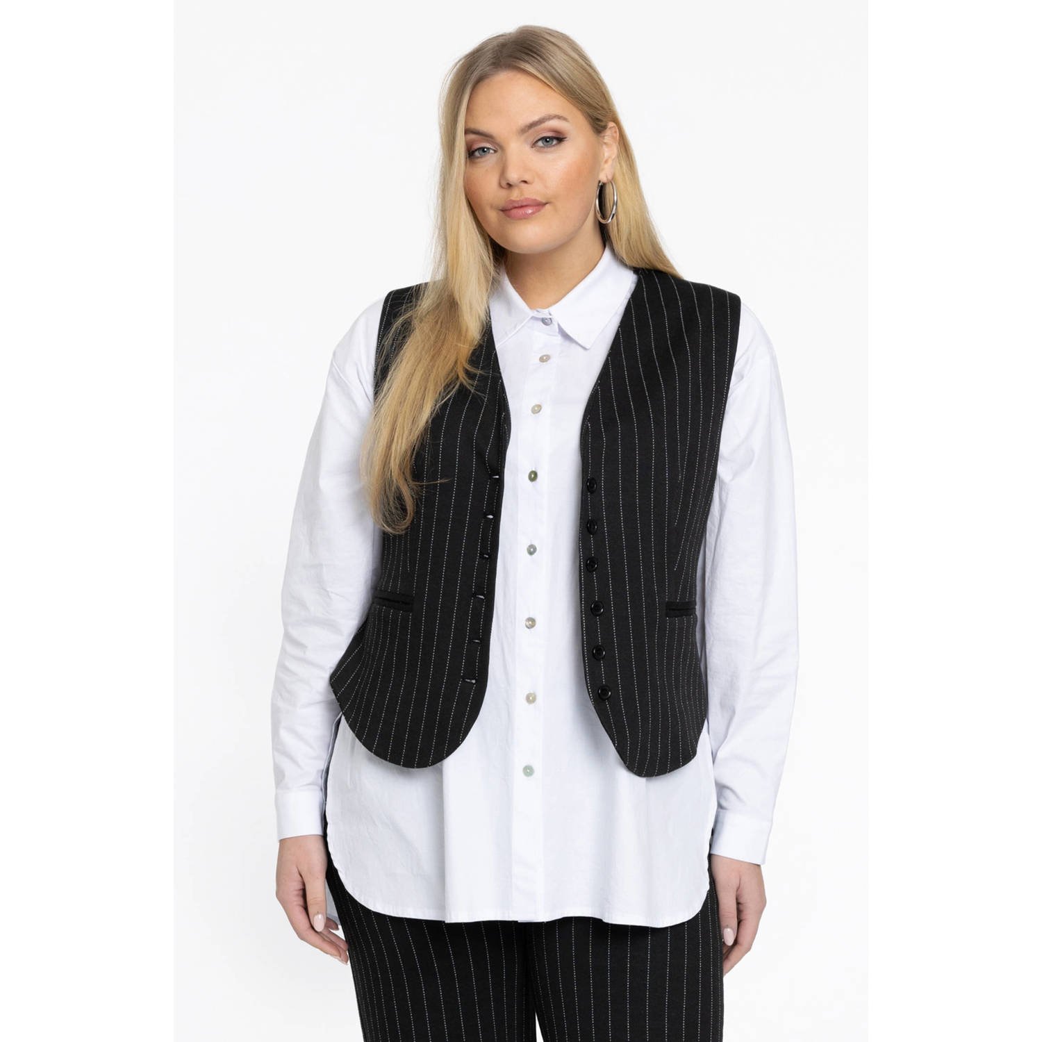 YOEK gilet met krijtstreep zwart