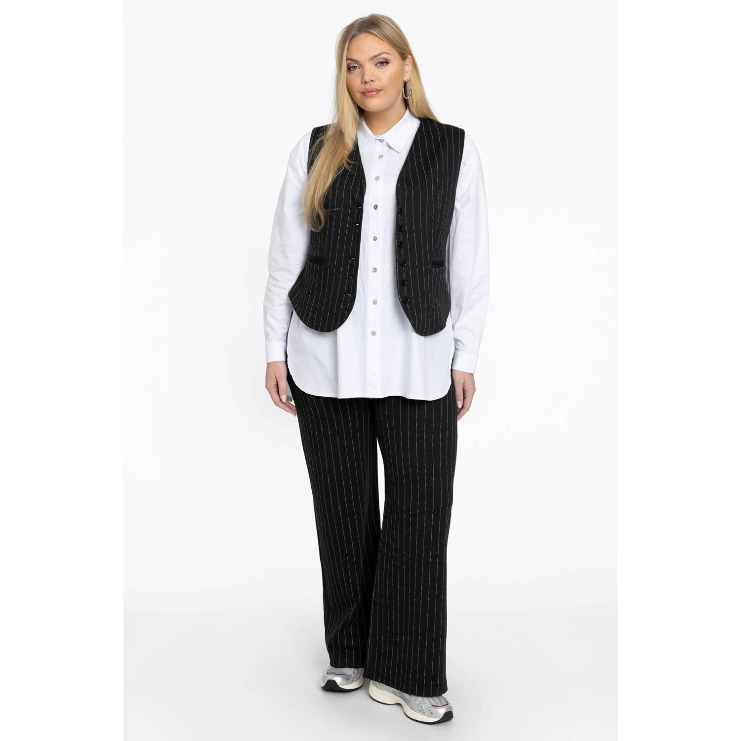 YOEK gilet met krijtstreep zwart