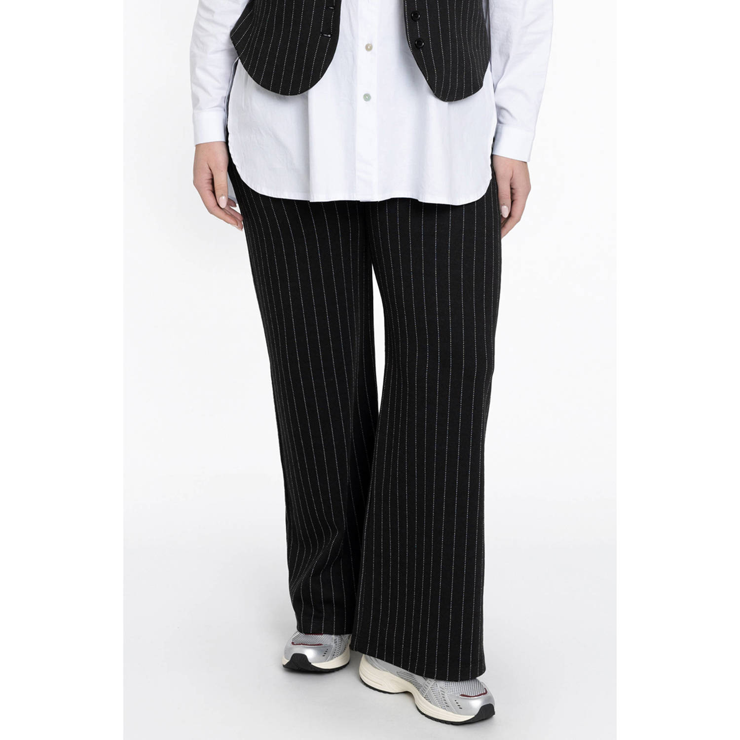 YOEK gestreepte loose fit broek zwart