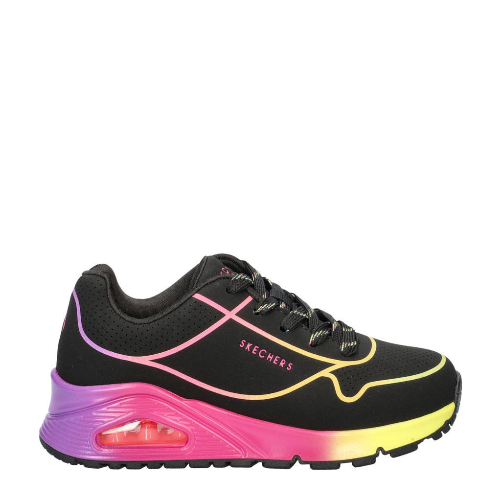 Zwart en multikleurige meisjes Skechers Uno Gen 1 sneakers van imitatieleer met veters