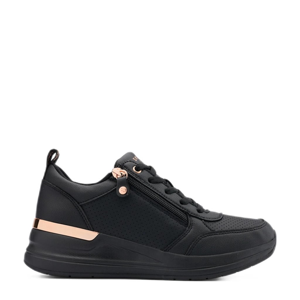 Zwarte dames Skechers sneakers van imitatieleer met veters