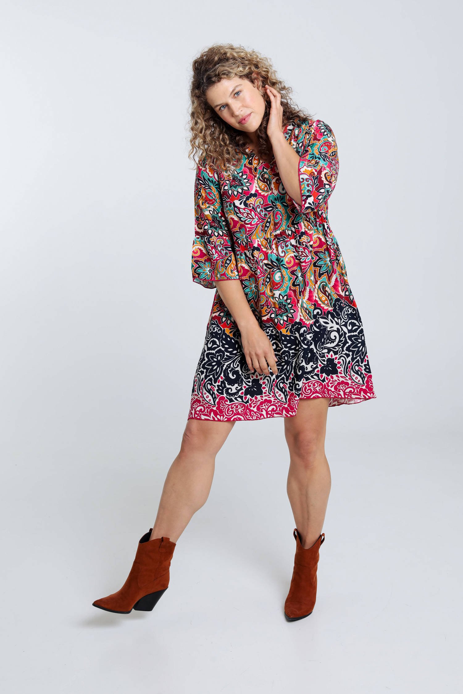 Paprika jurk met all over print multi wehkamp