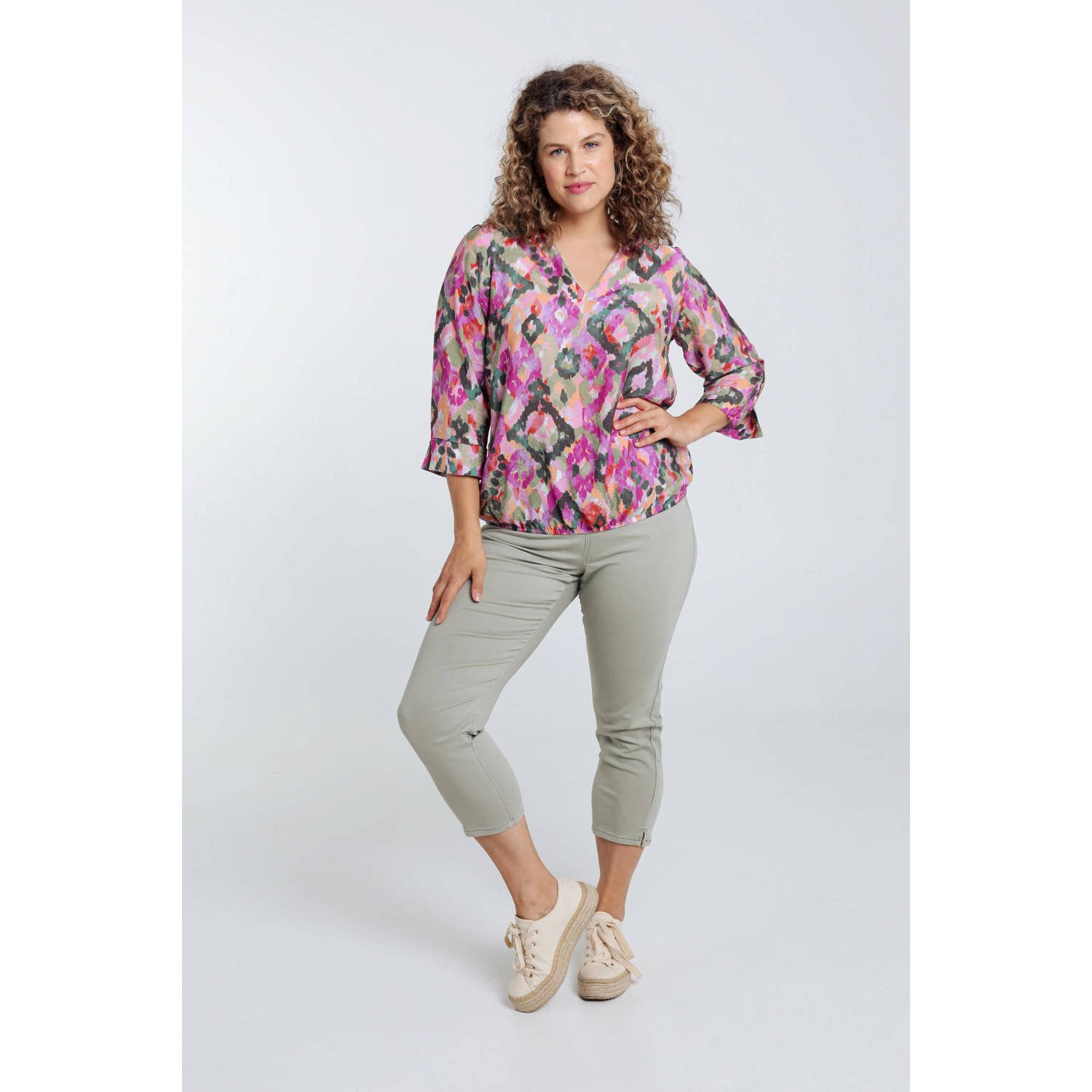 Paprika blouse met all over print kaki multi