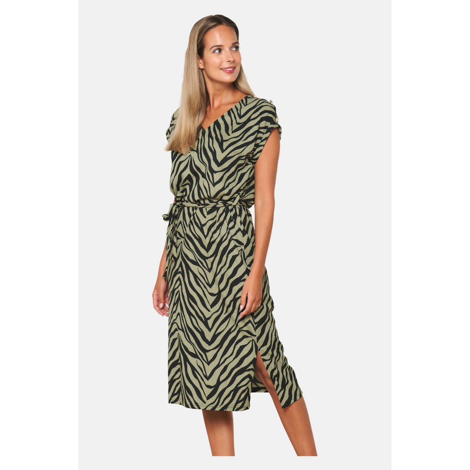 LOLALIZA jurk met zebraprint kaki zwart