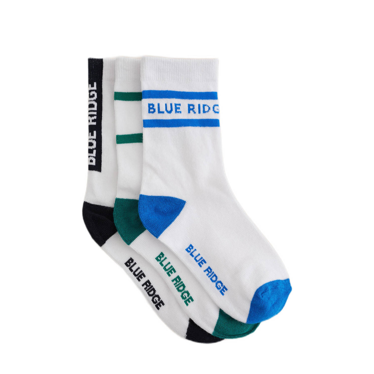 WE Fashion Blue Ridge sokken -set van 3 wit groen blauw