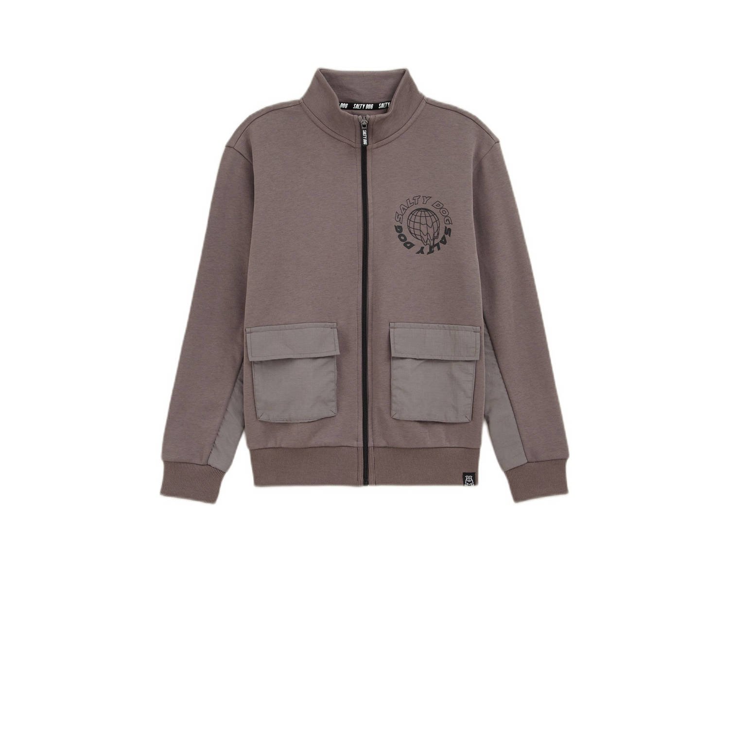 WE Fashion sweatvest grijs Jongens Katoen Opstaande kraag Effen 110 116