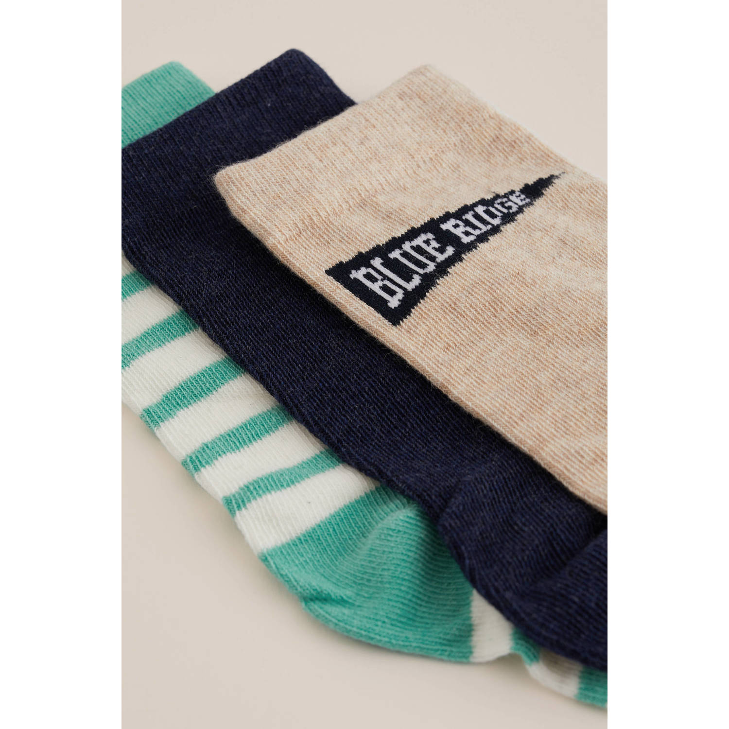WE Fashion Blue Ridge sokken set van 3 groen beige zwart
