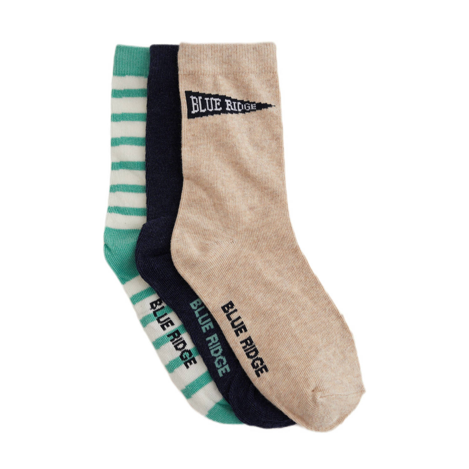 WE Fashion Blue Ridge sokken set van 3 groen beige zwart
