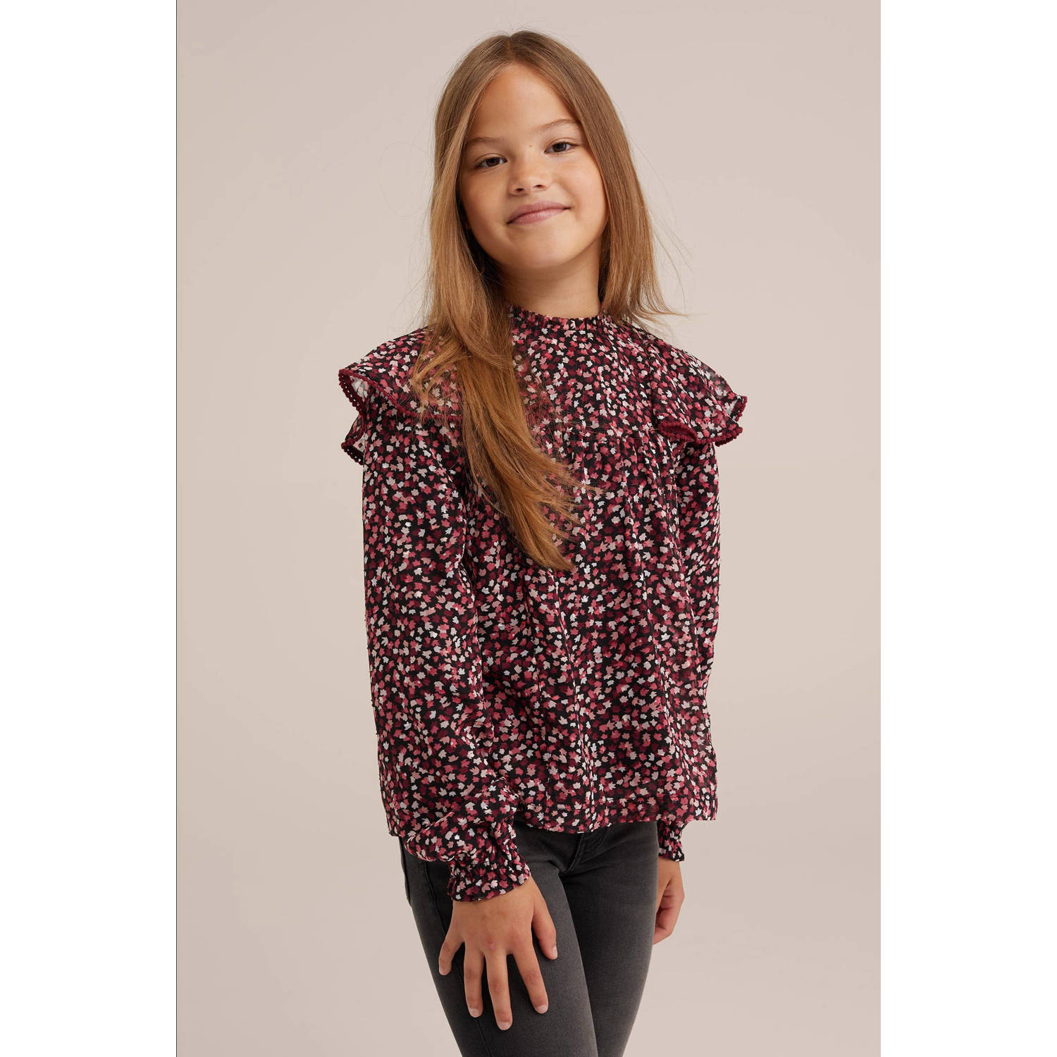 WE Fashion gebloemde top zwart roze rood