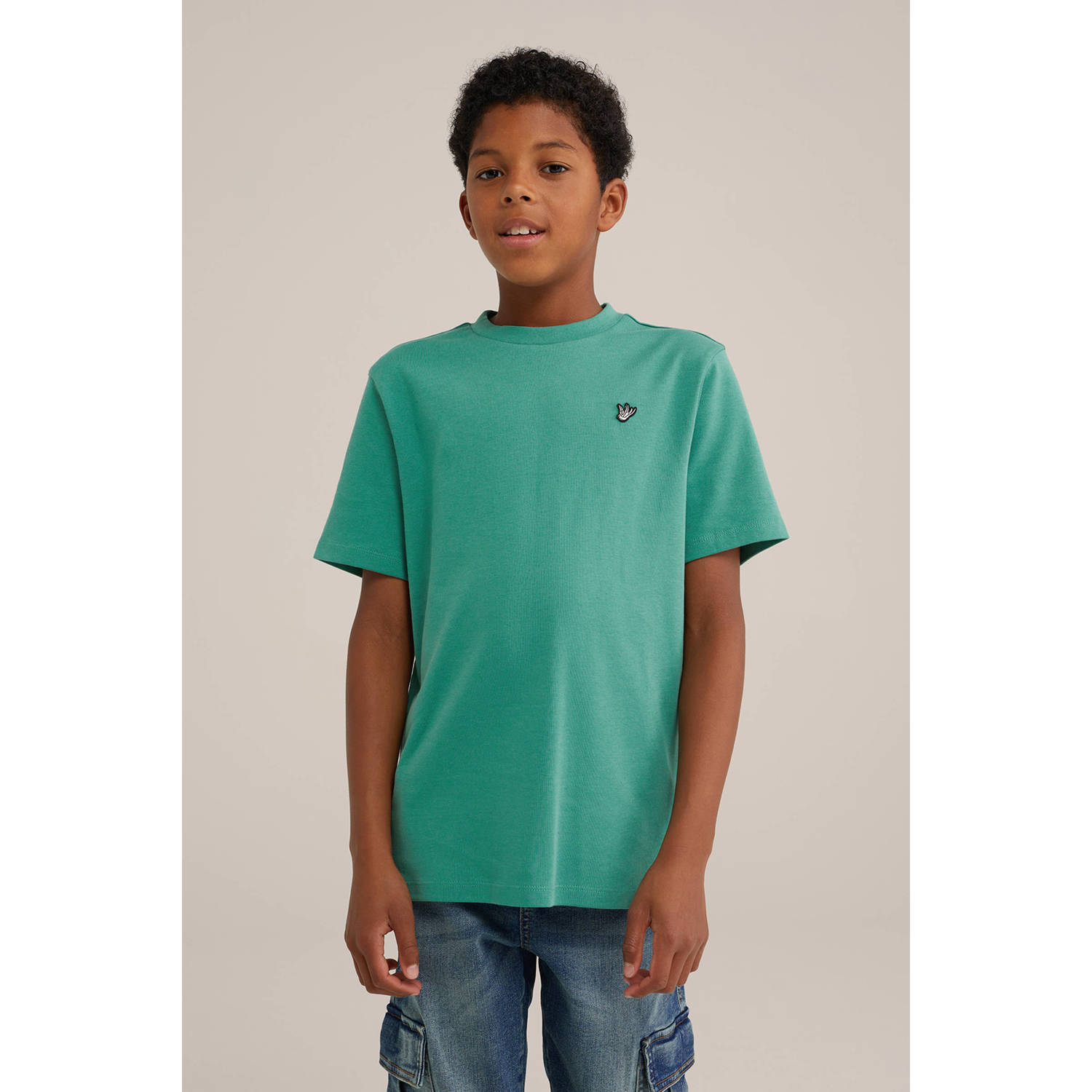 WE Fashion T-shirt Groen Jongens Katoen Ronde hals Effen 134 140