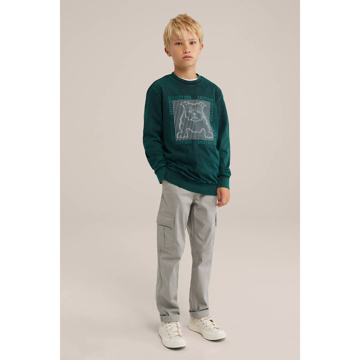 Salty Dog longsleeve met printopdruk donkergroen wit