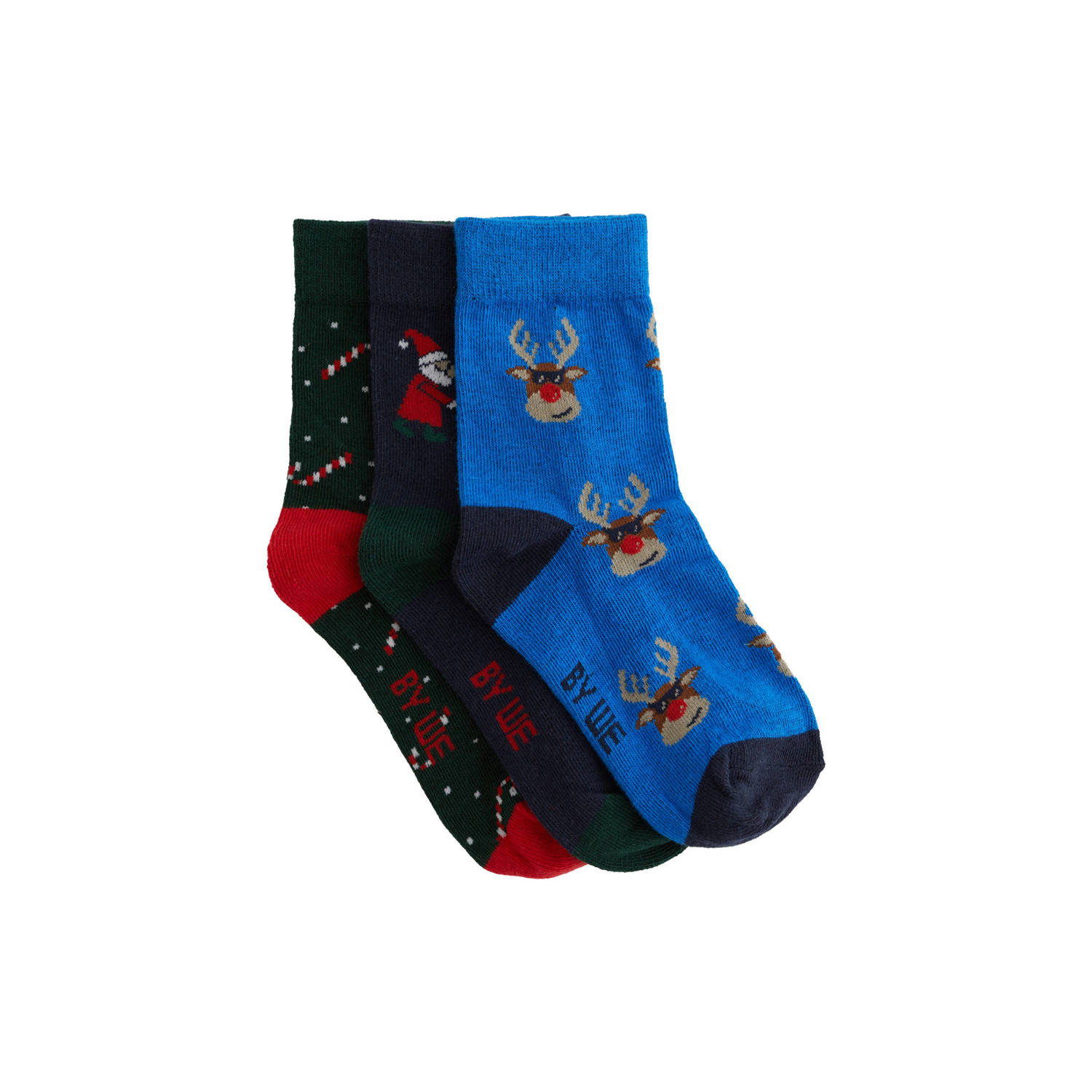 WE Fashion sokken set van 3 blauw donkergroen donkerblauw